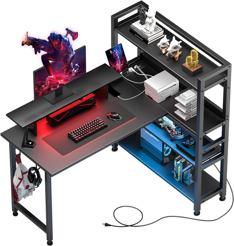 LShaped LED Gaming Desk with Monitor Stand GTRacing Gaming Chair