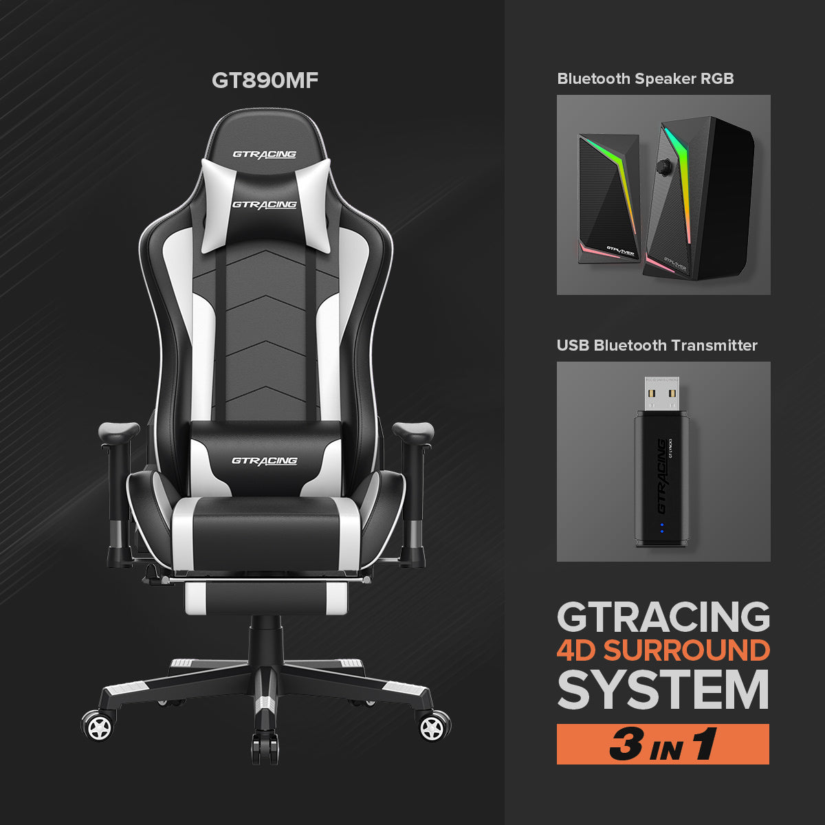 GTRACING  LYNCK 4D Surround System (GT890MF, Bluetooth Speaker, and USB transmitter 3 in 1)