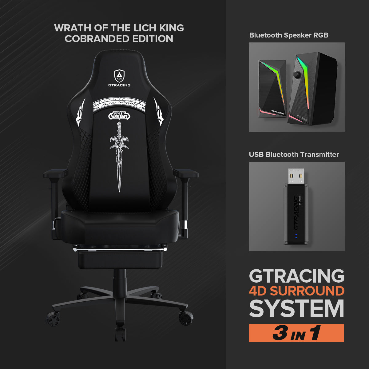 GTRACING 4D Surround System (WOTLK Edition, Bluetooth Speaker, and USB transmitter 3 in 1) - GTRACING