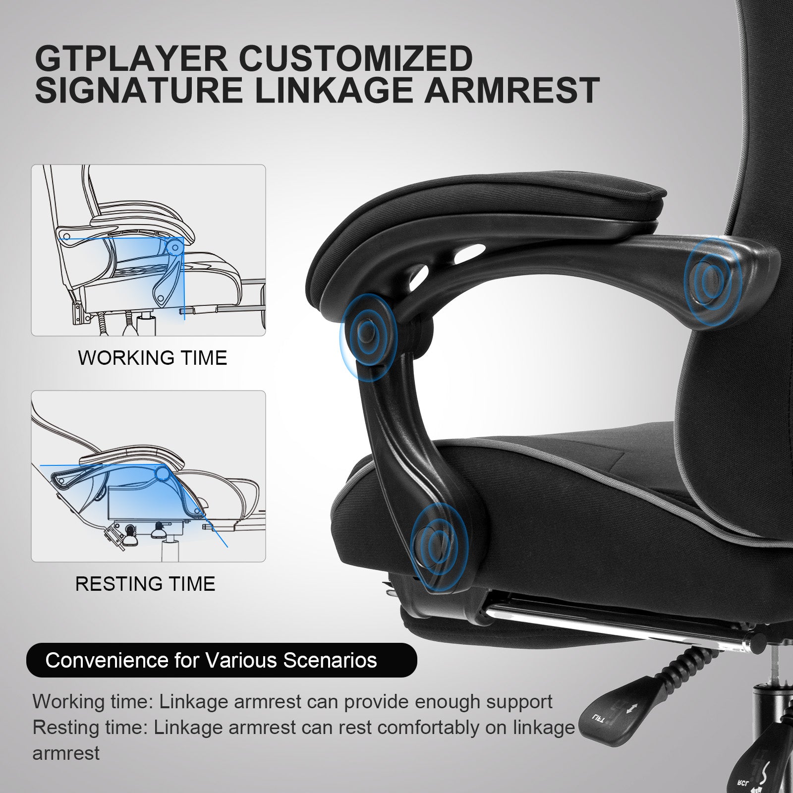 GTPLAYER Gaming Chair, Computer Chair with Footrest and Lumbar Support,  Height Adjustable Game Chair with 360°-Swivel Seat and Headrest and for  Office