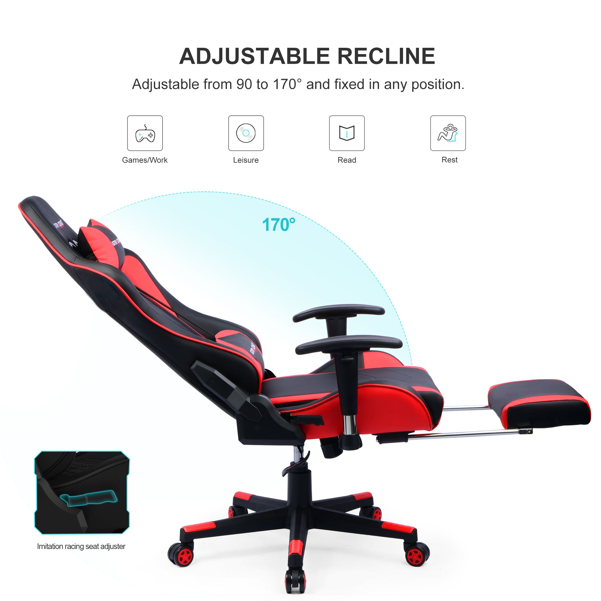 GTRACING Gaming Chair Office Chair PU Leather with Footrest & Adjustable  Headrest, Red
