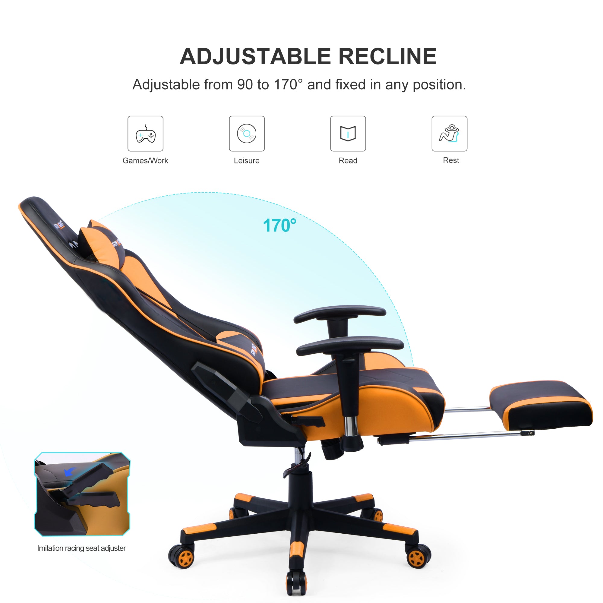 GTRACING Gaming Chair Office Chair PU Leather with Footrest&Adjustable Headrest - GTRACING
