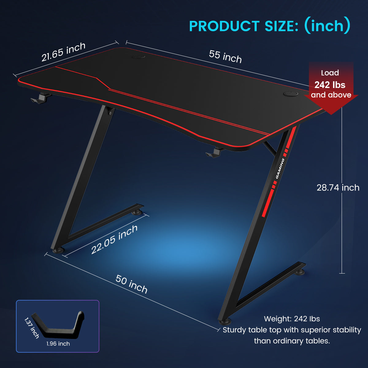 Z -Shaped Series RGB Gaming Desk Z09