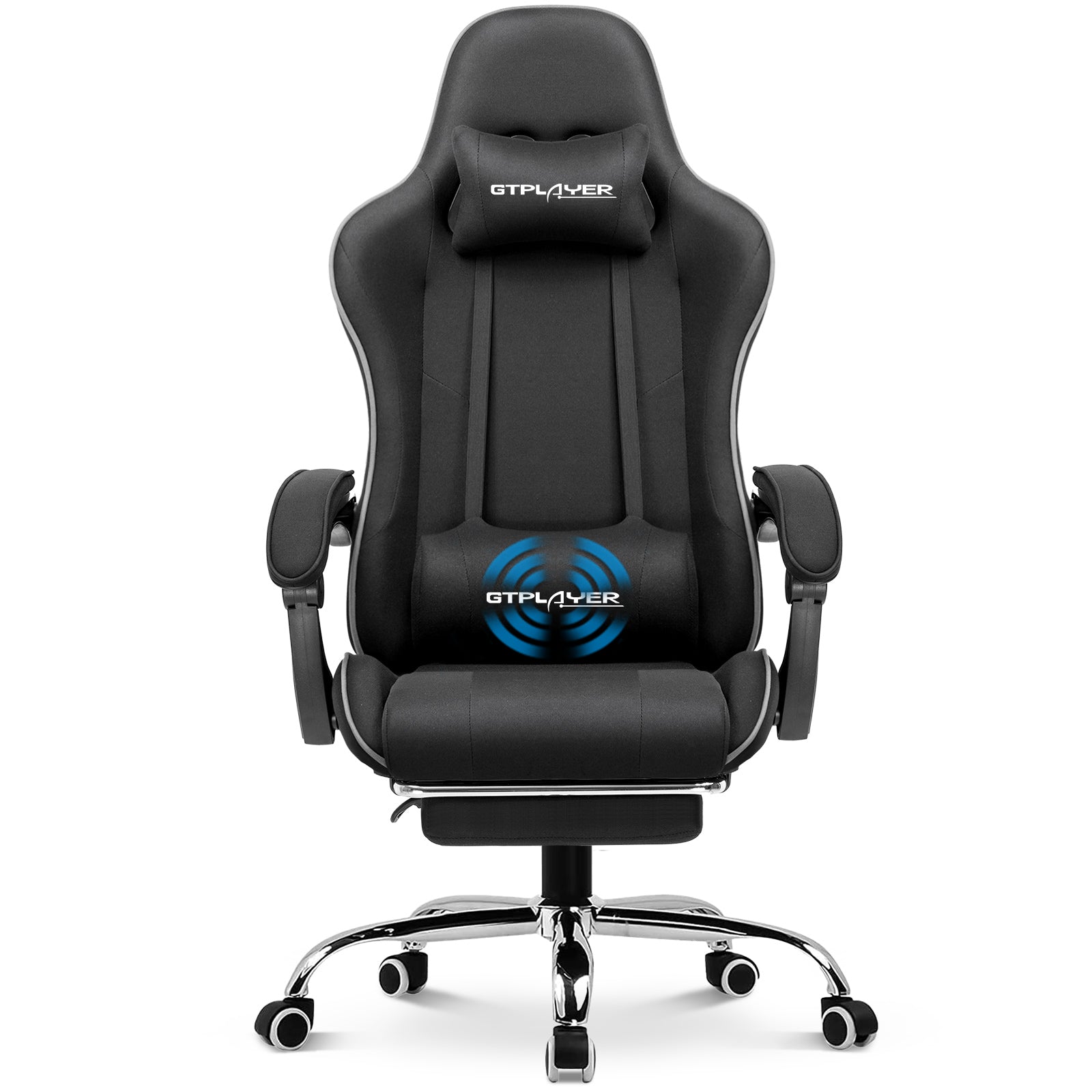 GTRACING Ergonimic Fabric Reclining Gaming Chair with Footrest and Linkage  Armrests, Black 