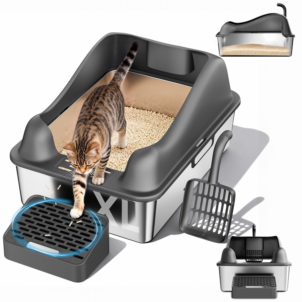 Cat Litter Box Odor-Free Litter Box with Filtering Foot Board