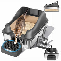 Cat Litter Box Odor-Free Litter Box with Filtering Foot Board