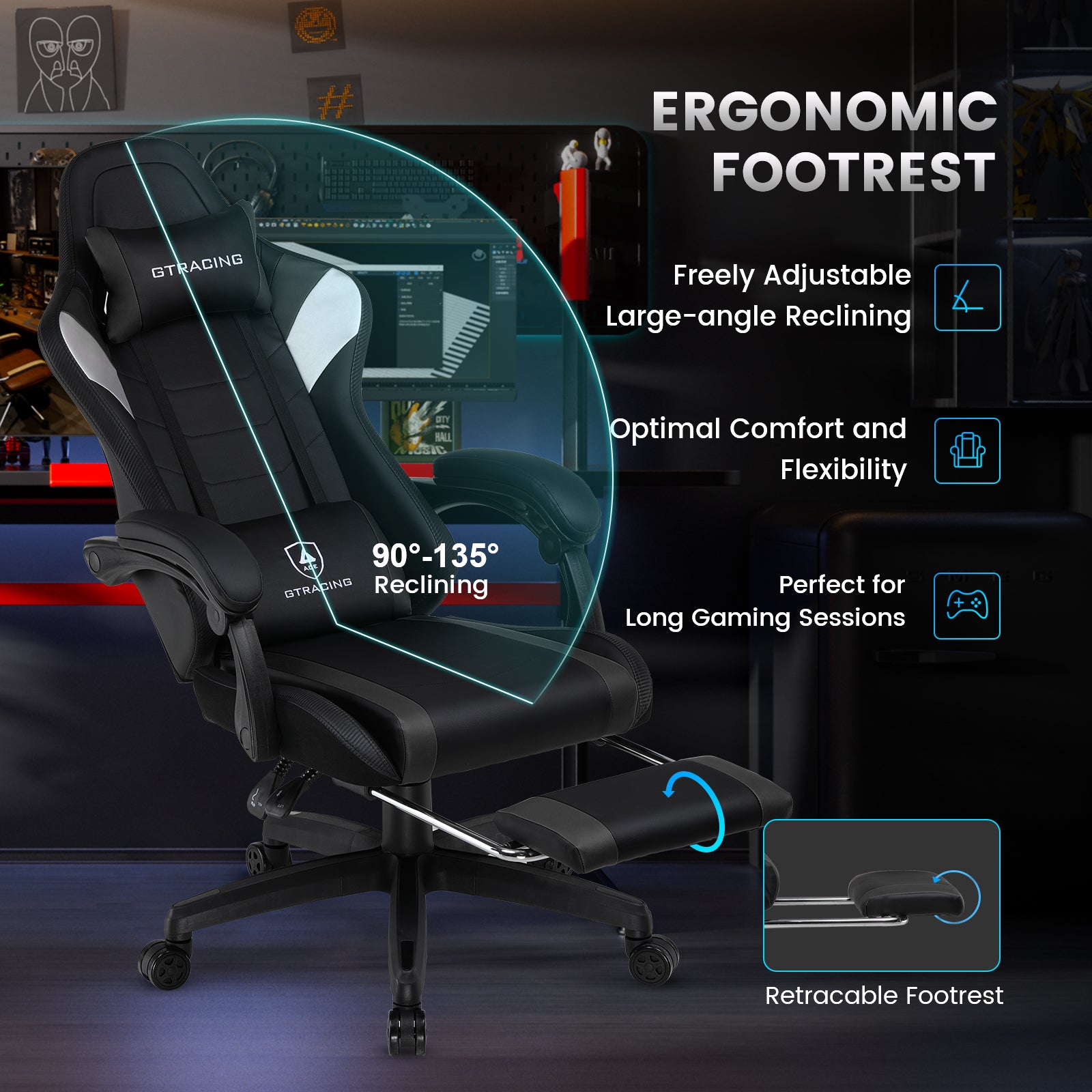 GTRACING Gaming Chair with Footrest-GT079-lxy