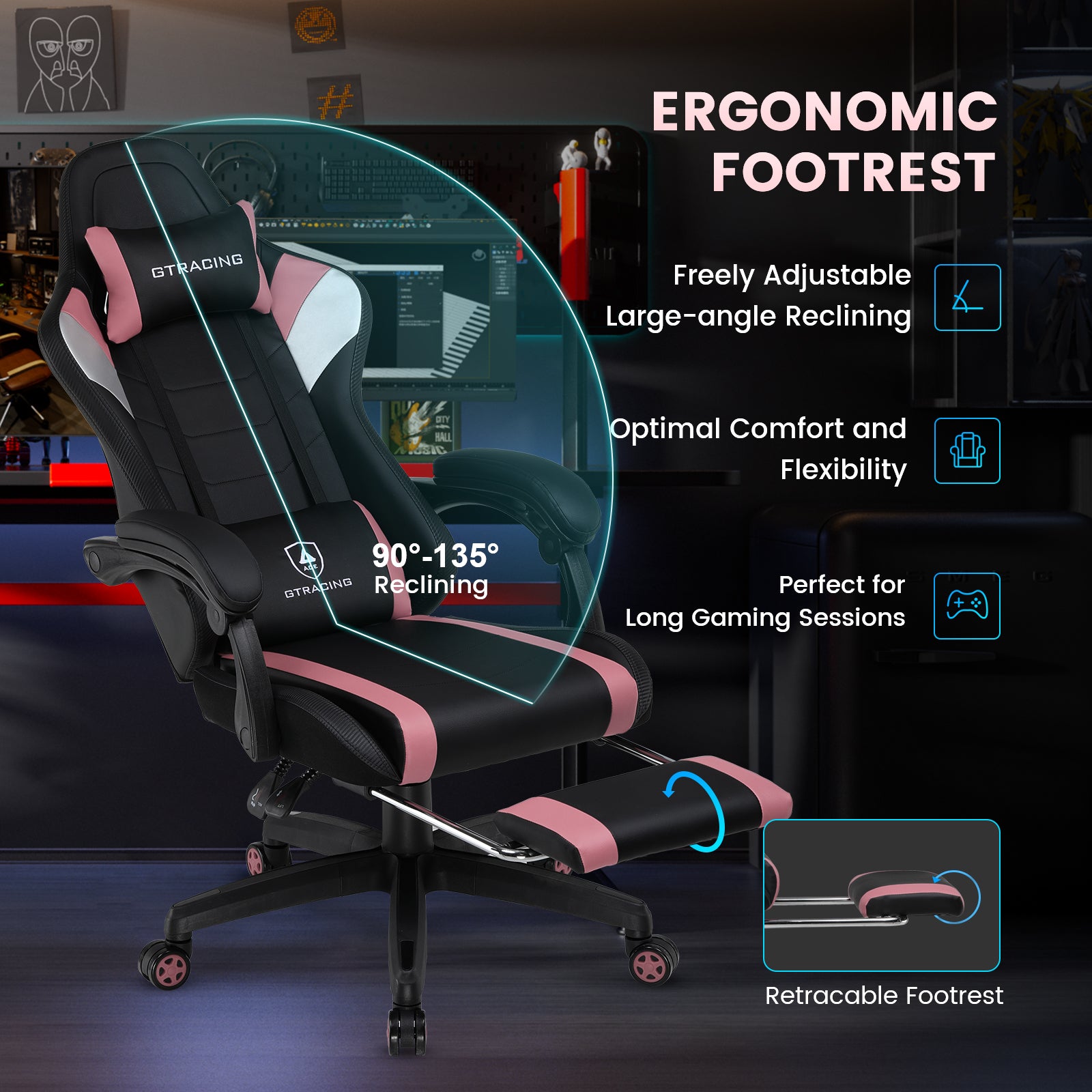 GTRACING Gaming Chair with Footrest-GT079-lxy