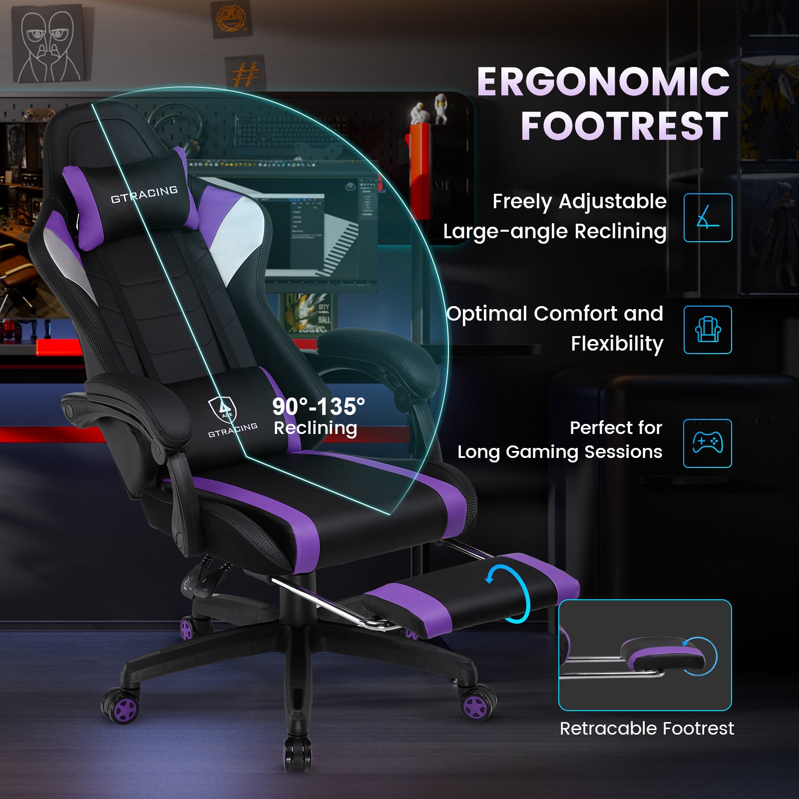 GTRACING Gaming Chair with Footrest-GT079-lxy