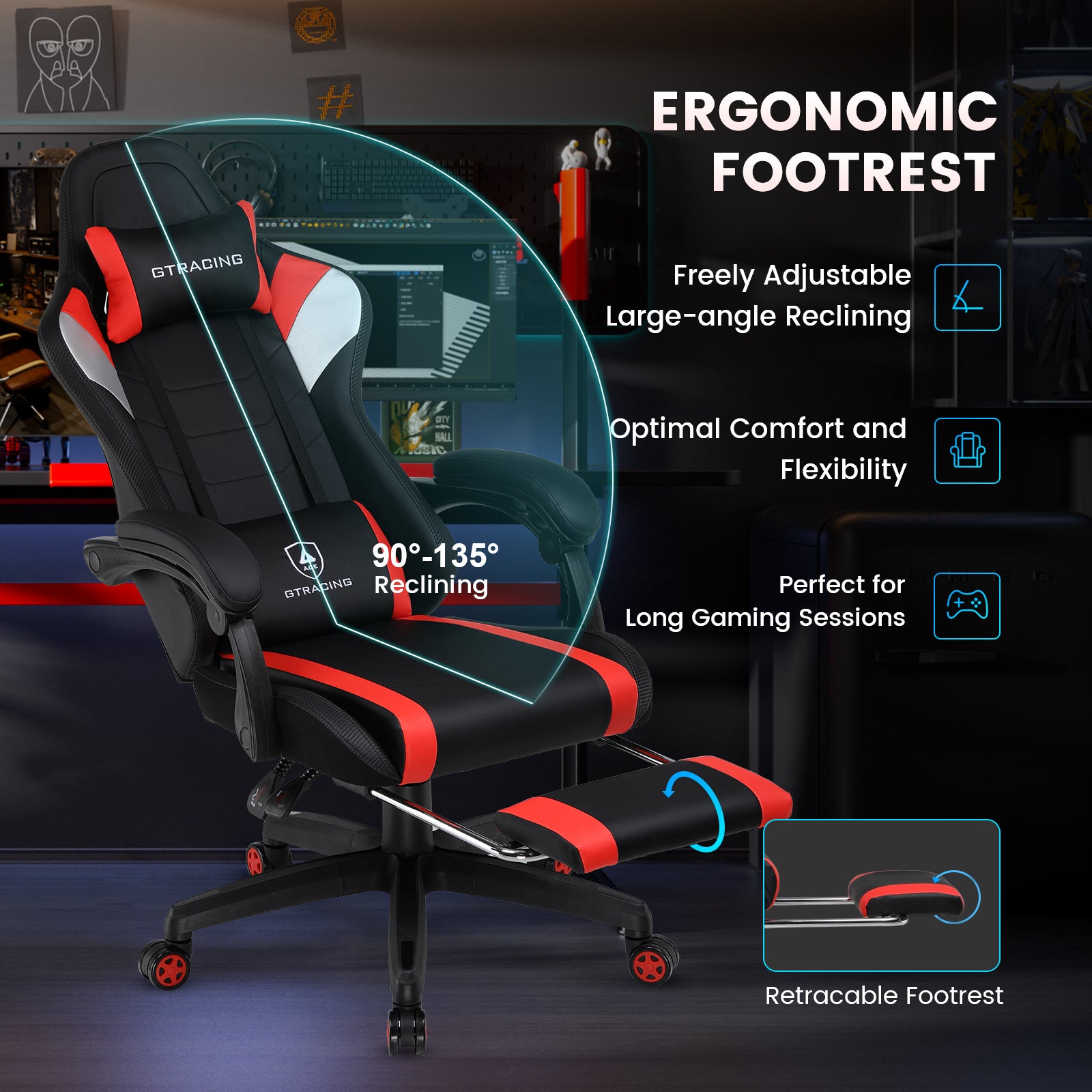 GTRACING Gaming Chair with Footrest-GT079-lxy