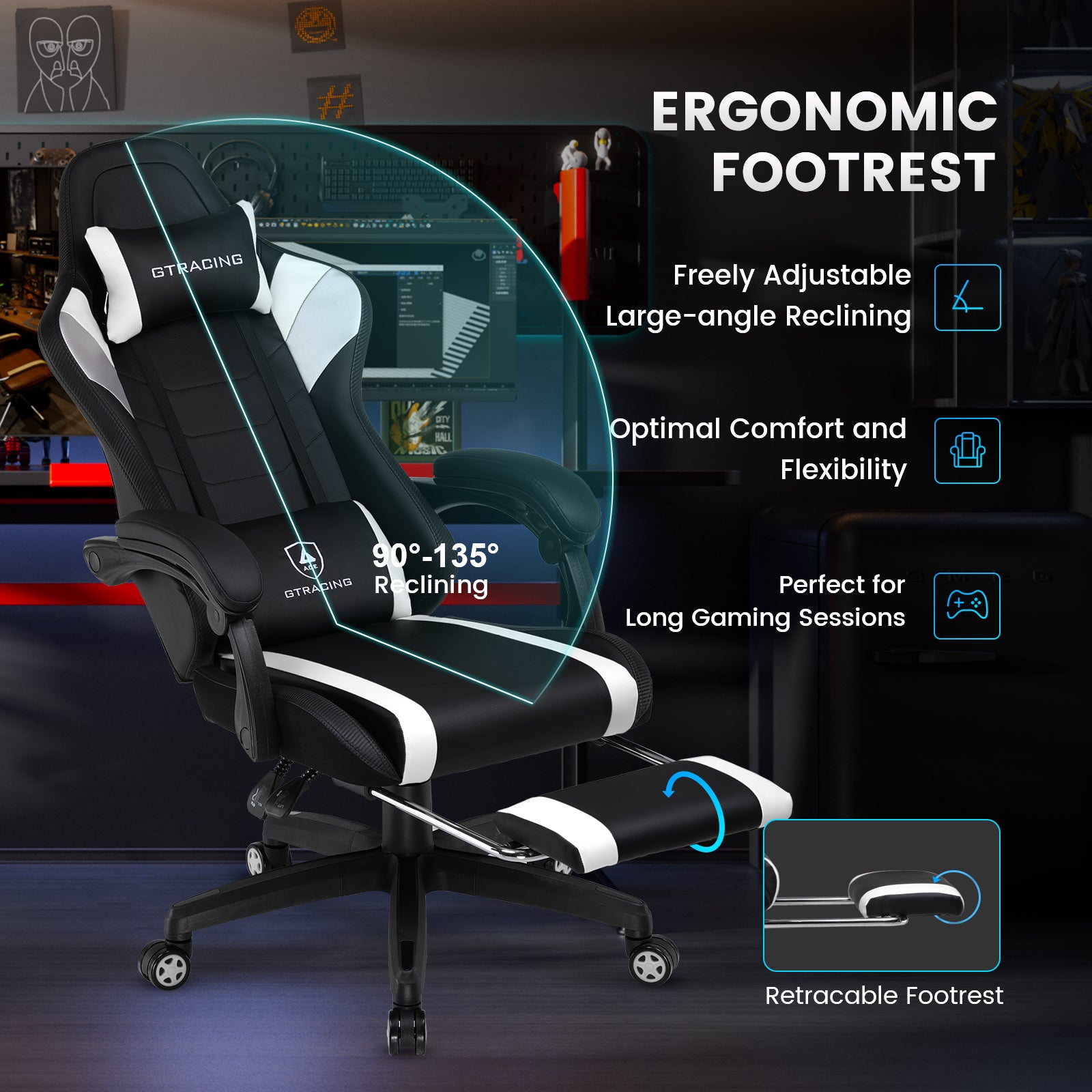 GTRACING Gaming Chair with Footrest-GT079-lxy