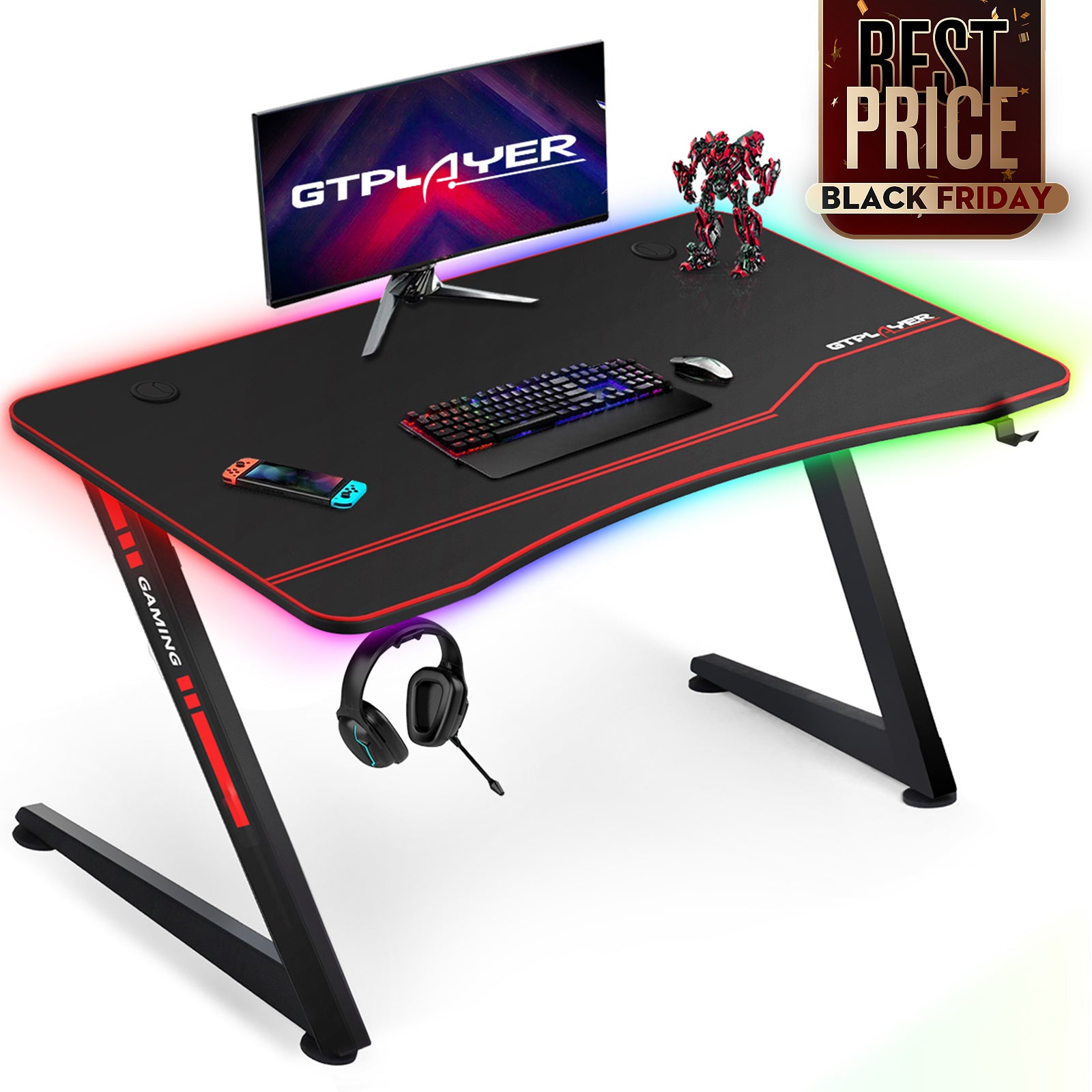 Z -Shaped Series RGB Gaming Desk Z09