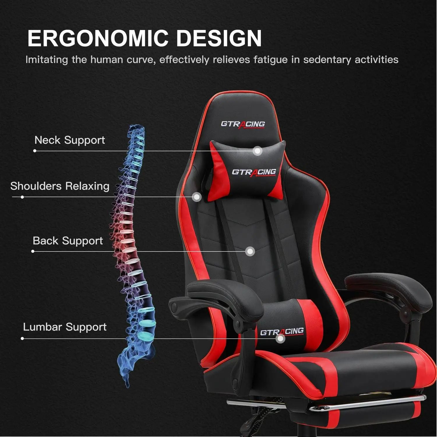 GTRACING GTWD-200 Gaming Chair with Footrest, Adjustable Height, and Reclining, Red - GTRACING