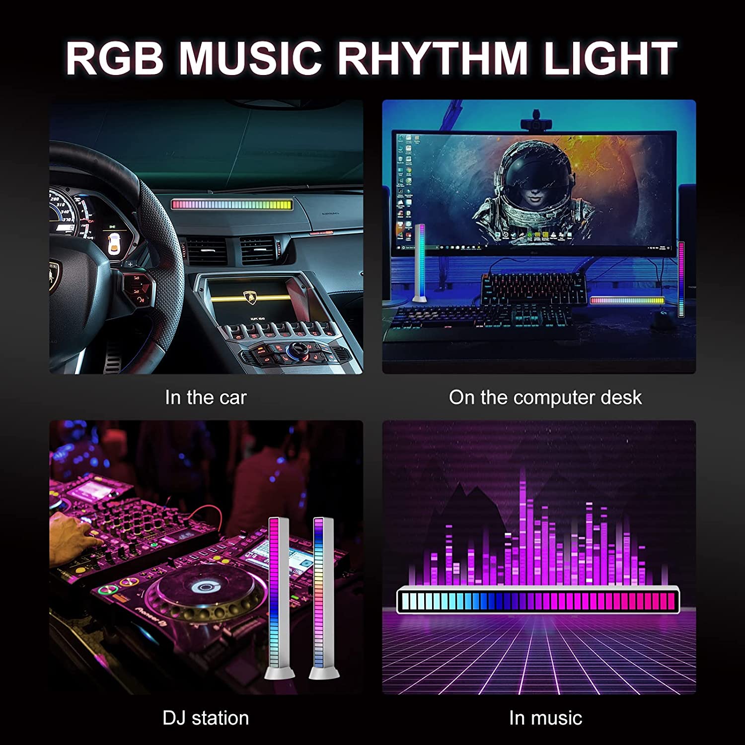 2pcs / Set LED Music Rhythm Light Bar, Barre Lumineuse RVB Sans Fil Avec 20  Modes De