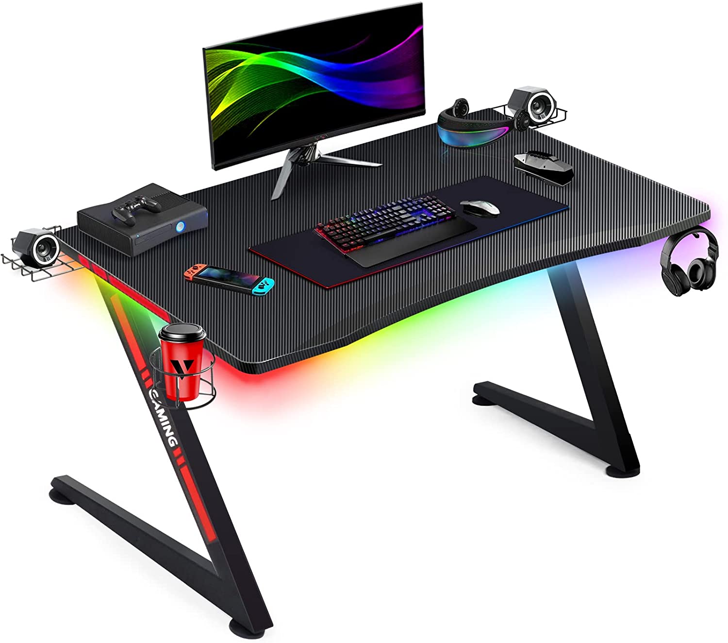Eureka Ergonomic 43 inch Glass RGB Gaming Desk with App Controlled Lighting